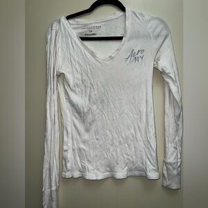 Women's White Long Sleeve Top juniors large Aeropostale